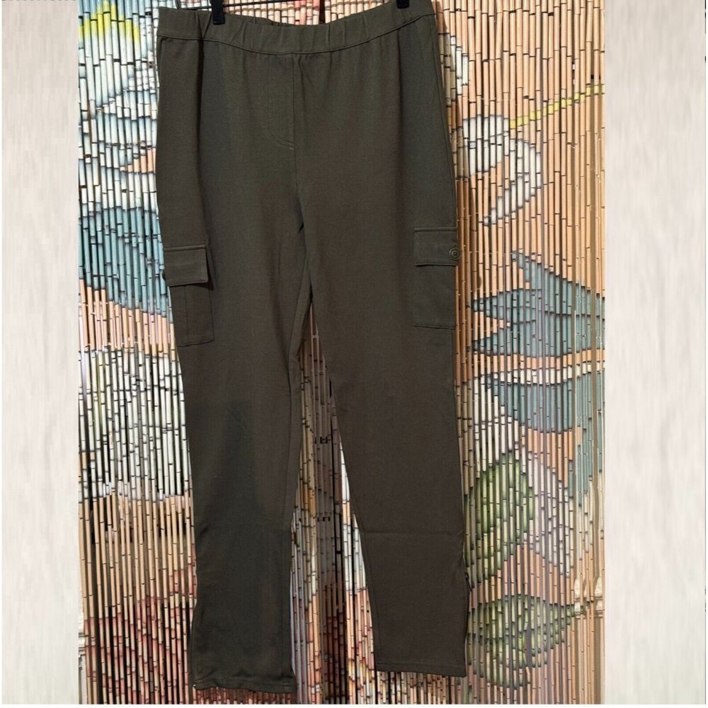 Belle Gray by Lisa Rinna Cargo Pocket Leggings Pants, Ankle Zipper, Green Ivy, L